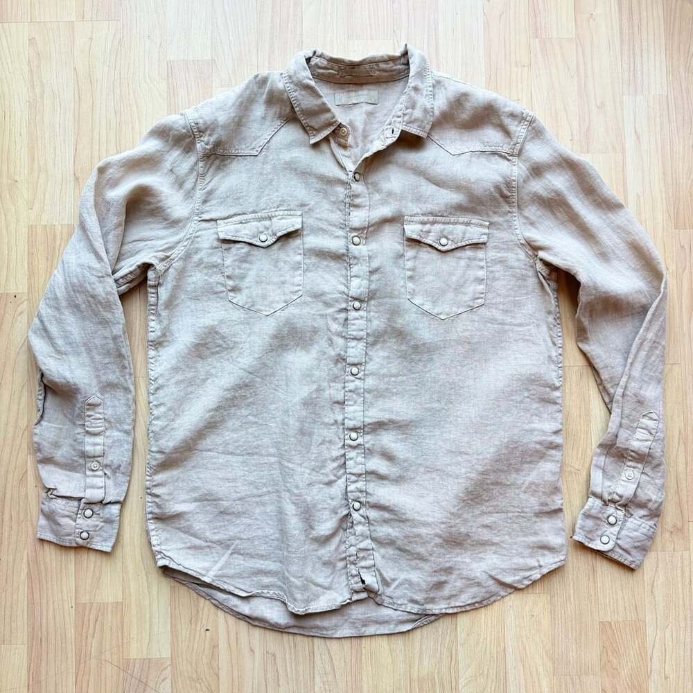 Lucky Brand Linen Western Pearl Button Long Sleeve Shirt Mens Large